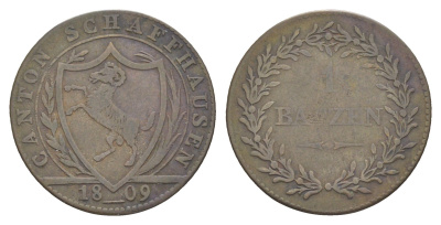 Швейцарские кантоны, Шаффхаузен 1 батцен 1809 KM 69 серебро 603-1332