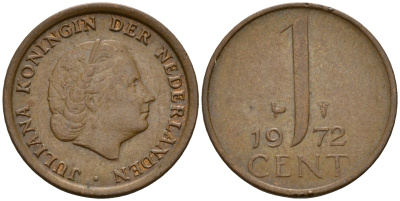 Нидерланды 1 цент 1972 Юлиана (1949-1980) KM 180 бронза 4598-256