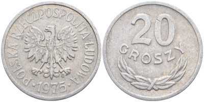 Польша 20 грошей 1975 MW KM A47 алюминий 3336-716