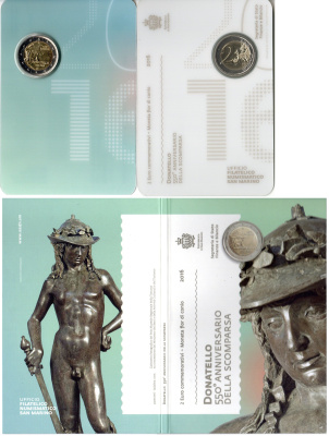 Сан-Марино 2 евро 2016 550 лет со дня смерти Донателло, в оригинальном буклете KM 548 биметалл UNC 8-2-01-18