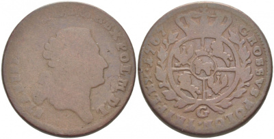 ПОЛЬША 3 ГРОША 1767 G, СТАНИСЛАВ АВГУСТ KM 182 медь 4536-1241