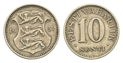 Эстония 10 сентов 1931 год-тип KM 12 никель латунь 4679-623