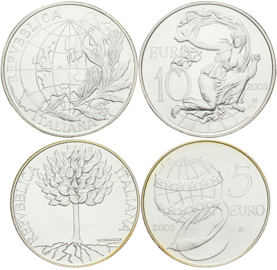 Италия 5 и 10 евро 2003 объединенная Европа серебро UNC 7-5-4-03