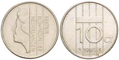 НИДЕРЛАНДЫ 10 ЦЕНТОВ 1985 БЕАТРИКС KM 203 никель 4547-926