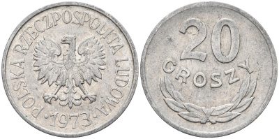 Польша 20 грошей 1973 MW, Народная Республика KM А47, Parchimowicz 208m алюминий 4580-653