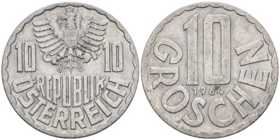 Австрия 10 грошей 1964  KM 2878 алюминий    4152-1128