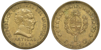 Уругвай 1 песо 1965 KM 46 алюминиевая бронза 106-736