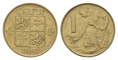 Чехословакия 1 крона 1992 женщина сажает липовое дерево KM 151 алюминиевая бронза 4675-155