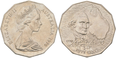 Австралия 50 центов 1970 200 лет австралийскому путешествию капитана Кука KM 69 медно-никель UNC 4512-414