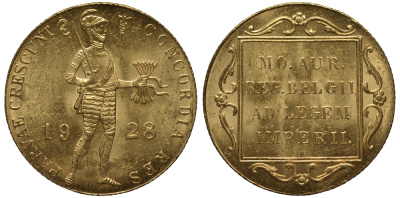 Нидерланды 1 дукат 1928 торговая монета KM 83.1 золото UNC 00-809-61