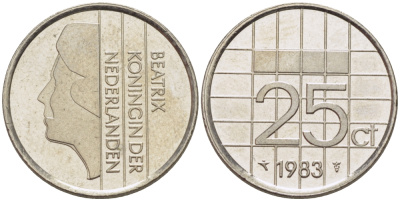 НИДЕРЛАНДЫ 25 ЦЕНТОВ 1983 БЕАТРИКС KM 204 никель 66-1214