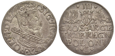 ПОЛЬША 3 ГРОША 1622 ЗИГМУНТ III ВАЗА серебро 441-231