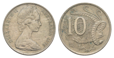 Австралия 10 центов 1976 Елизавета II (1952-2022), птица лирахвост KM 65 медно-никель 4657-143