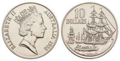 Австралия 10 долларов 1988 200 лет высадке Артура Филлипа KM 103 серебро BU 1066-2-53