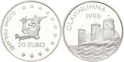 Финляндия 20 евро 1996 Крепость Олавинлинна серебро PROOF 11-236-23