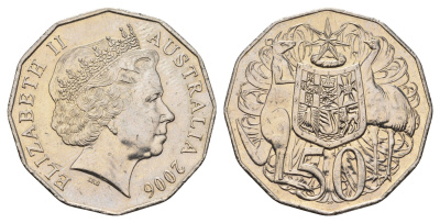 Австралия 50 центов 2006 Елизавета II (1952-2022), герб Австралии, кенгуру KM 404 медно-никель 180-423