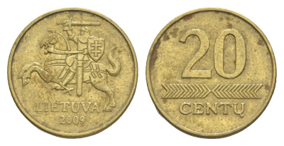 Литва 20 центов 2009 KM 107 никель латунь 4649-538