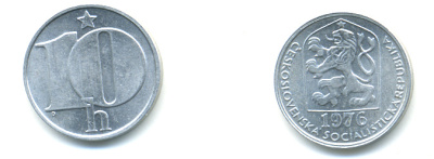 ЧЕХОСЛОВАКИЯ 10 ГЕЛЛЕРОВ 1976 СОЦИАЛИСТИЧЕСКАЯ РЕСПУБЛИКА KM 80 алюминий 89-1756