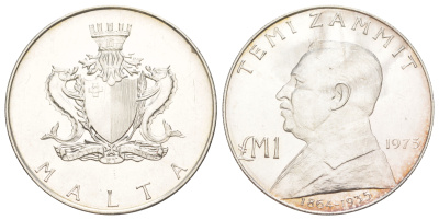 Мальта 1 лира 1973 Темистоклес Заммит KM 19 серебро BU 443-744