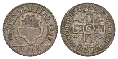 Швейцарские кантоны, Фрибур 1 батцен 1828 KM 83 серебро 1520-234