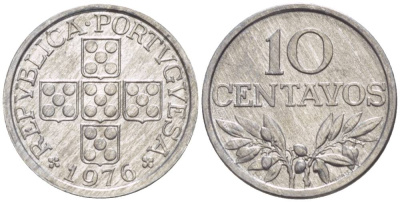 ПОРТУГАЛИЯ 10 СЕНТАВО 1976 KM 594 алюминий 4528-831