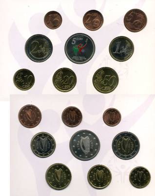 Ирландия официальный набор из 9 монет 2003 включая 5 евро специальные Олимпийские игры в Ирландии 2003, цветная эмаль ​KM MS12 UNC 4-5-2-10