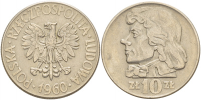 ПОЛЬША 10 ЗЛОТЫХ 1960 КОСТЮШКО KM 50 медно-никель 4536-1224