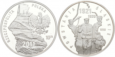 Польша 10 злотых 2011 Силезские восстания 1919-1920-1921 KM 793 серебро PROOF 11-012-12