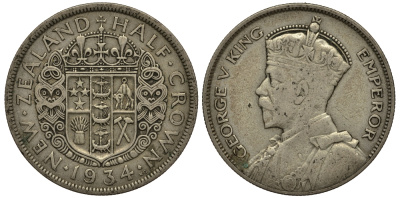 Новая Зеландия 1/2 кроны 1934 Георг V (1910-1936) KM 5 серебро 272-813
