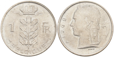 БЕЛЬГИЯ 1 ФРАНК 1969 BELGIQUE KM 142.1 медно-никель 68-336