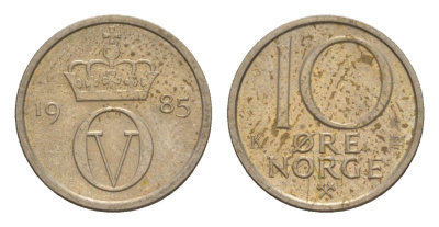 Норвегия 10 эре 1985 Улаф V (1957-1991) KM 416 медно-никель UNC 4632-1211