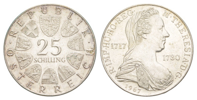 Австрия 25 шиллингов 1967 250 лет со дня рождения Марии Терезии KM 2901 серебро 1528-911