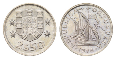 Португалия 2,5 эскудо 1978 KM 590 медно-никель aUNC 4669-1211