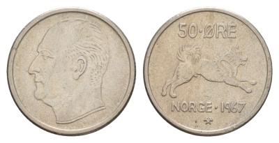 Норвегия 50 эре 1967 Улаф V (1957-1991) KM 408 медно-никель 4635-435