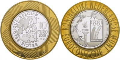 Бельгия 10 евро 2008 Олимпийские игры в Пекине, логотип KM 268 серебро PROOF 1085-3-22