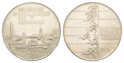Финляндия 10 марок 1971 X Чемпионат Европы по легкой атлетике KM 52 серебро BU 4537-435