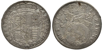 Неаполь и Сицилия тари (2 карлини) 1685 Карл II Испанский серебро aUNC 00-822-08