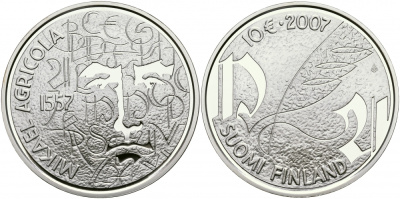 Финляндия 10 евро 2007 450 лет со дня смерти Микаэля Агриколы KM 136 серебро PROOF 11-226-31