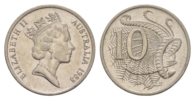 Австралия 10 центов 1988 Елизавета II (1952-2022), птица лирахвост KM 81 медно-никель aUNC 4657-155
