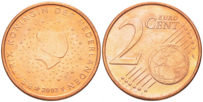НИДЕРЛАНДЫ 2 ЕВРОЦЕНТА 2002 KM 235 сталь покрытая медью UNC 3457-1118