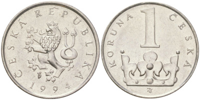 Чехия 1 крона 1994 KM 7 сталь плакированная никелем 4613-1031