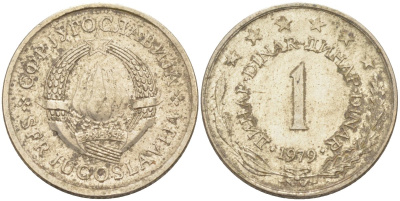 Югославия 1 динар 1979 KM 59 медь никель цинк 219-1141