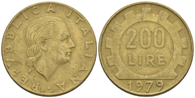 Италия 200 лир 1979 R, шестерня KM 105 алюминиевая бронза 85-155