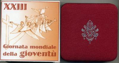 Ватикан 5 евро 2008 Бенедикт XVI, XXVII летние Олимпийские игры 2000 года в Сиднее, в оригинальной коробке, с сертификатом KM 406 серебро  PROOF  7-1-1-29