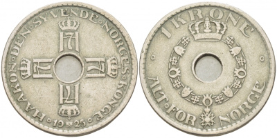 Норвегия 1 крона 1925 Хокон VII (1905-1957) KM 385 медно-никель 3457-957