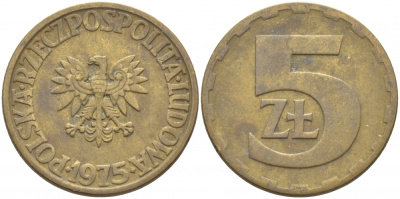 ПОЛЬША 5 ЗЛОТЫХ 1975 ЛЕНИНГРАДСКИЙ МОНДВОР KM 81.1 латунь 3856-623