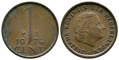 НИДЕРЛАНДЫ 1 ЦЕНТ 1974 ЮЛИАНА KM 180 бронза 75-1113