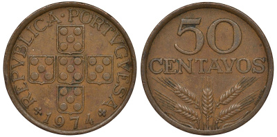 Португалия 50 сентаво 1974 KM 596 бронза 4122-341