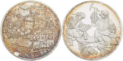 Австрия 500 шиллингов 2001 замок Шаттенбург, кузнецы KM 3080 серебро PROOF 1076-5-21