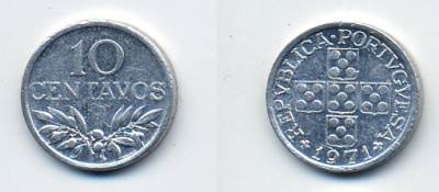 ПОРТУГАЛИЯ 10 СЕНТАВО 1971 KM 594 алюминий 29-1147